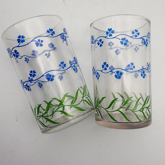 Vintage Kraft Foods Swanky Swigs Set of 2 Forget-Me-Nots 4 oz Juice Glasses - Picture 4 of 8